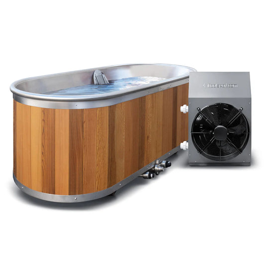 iSteel Stainless Steel and Cedar Cold Plunge with Remote Turbo Mini Chiller - iCoolSport